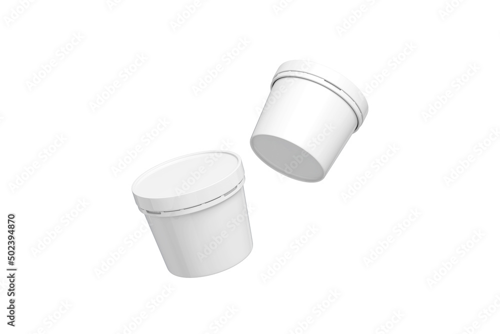 Blank White Tub Food Paper Plastic Container, Cup. Dessert, Yogurt, Ice Cream, Sour Cream, Snack. Isolated on White. Design Template of Product Packing, Mockup. Front, top and side View.3d rendering. Blank White Tub Food Paper Plastic Container, Cup. Dessert, Yogurt, Ice Cream, Sour Cream, Snack. Isolated on White. Design Template of Product Packing, Mockup. Front, top and side View.3d rendering.