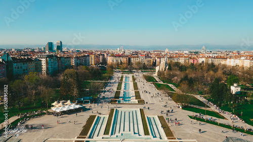 Aerial view of the park of the National Palace of Culture in Sofia, Bulgaria