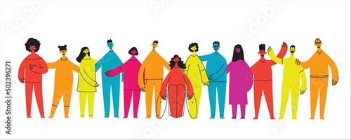 Flat illustration of a group containing inclusive and diversified people all together without any difference.