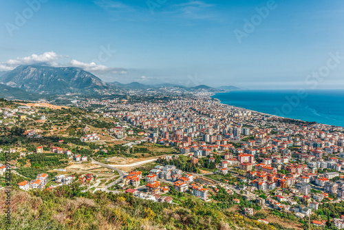 Overview City turkish Alanya in Turkey with Mediterranean Sea