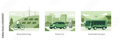 Fotografia Sustainable transportation illustration set