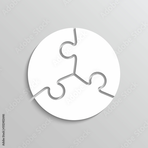 Puzzle pieces set with 4 details. Round jigsaw grid. Circular scheme of thinking game. Modern background with mosaic shapes. Simple frame tiles. Cutting template. Vector illustration.