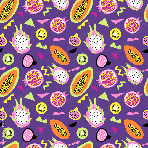 Seamless pattern with tropical fruits