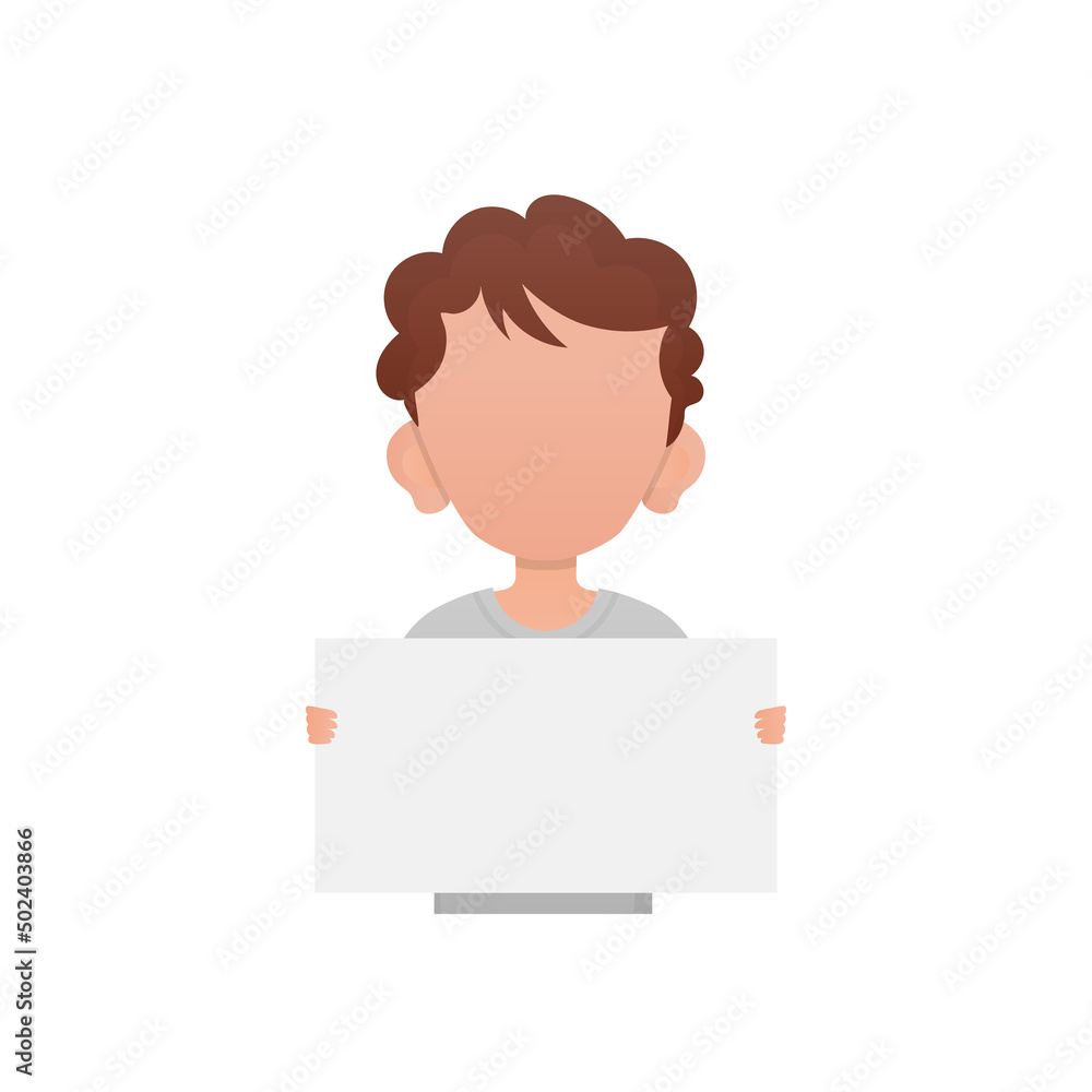 Adorable boy holding a sign. Isolated. Cartoon style. Adorable boy holding a sign. Isolated. Cartoon style.