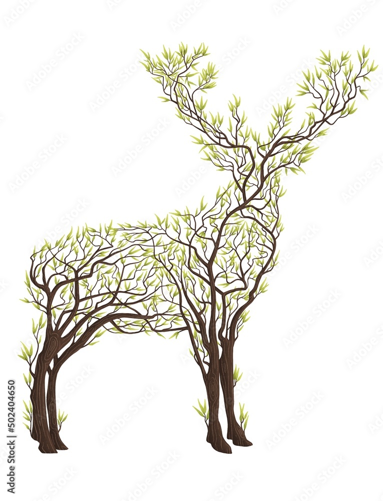 Fototapeta premium deer made up of tree - pencil illustration