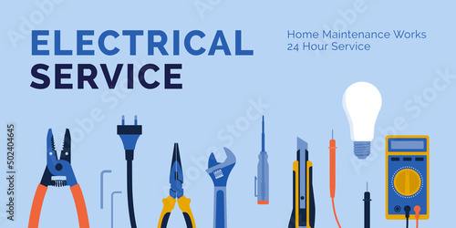 Electrician work tools and electrical service