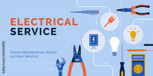 Electrician work tools and electrical service
