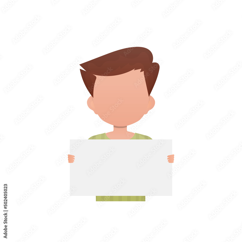Little boy is holding a blank banner. Isolated. Cartoon style. Little boy is holding a blank banner. Isolated. Cartoon style.