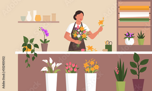 Woman working in her flower shop