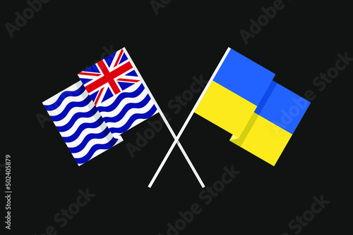 Flags of European and Asian countries of Ukraine and British Indian Ocean Territory in national colors. Help and support from friendly countries. Flat minimal graphic design.