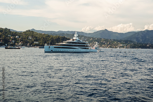 PORTOFINO, ITALY - JULY 2021: Sailing in the bay of Portofino