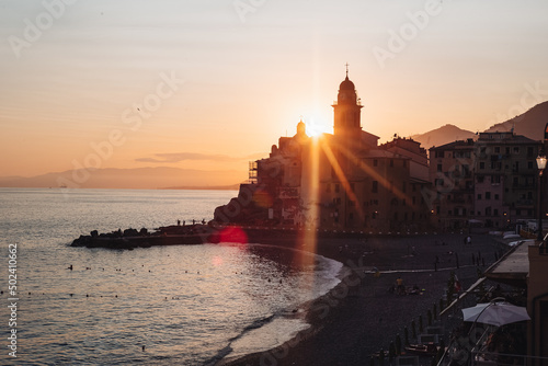 CAMOGLI, ITALY-JULY 2021: The colorful fishermens village on the coastline of Liguria