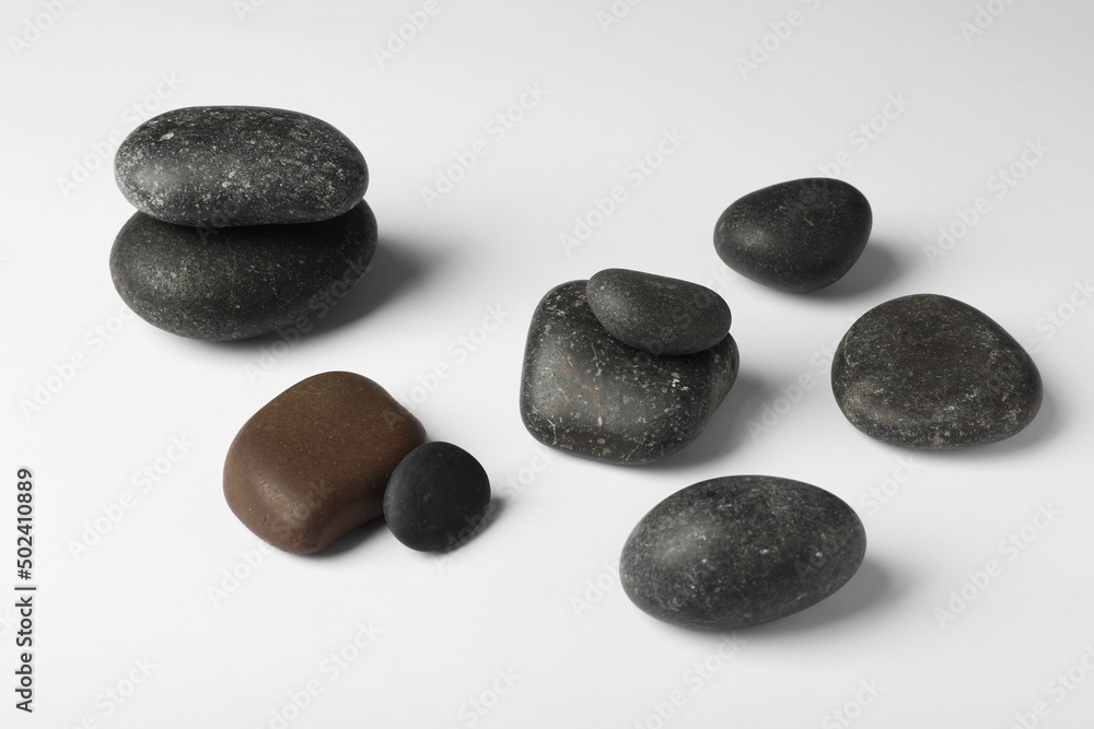 Group of different stones on white background Group of different stones on white background