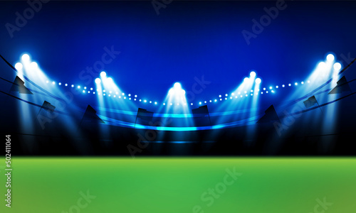 Football arena field with bright stadium lights vector design Vector illumination