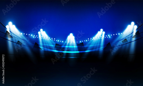 Football arena field with bright stadium lights vector design Vector illumination