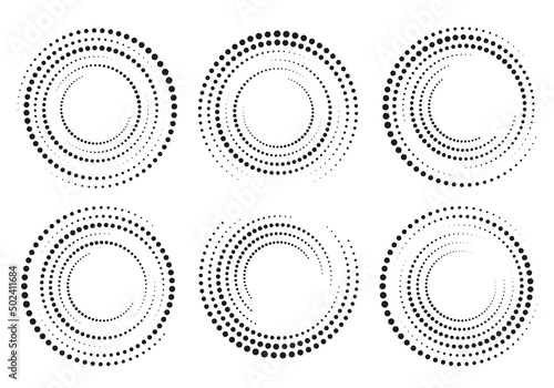 Set of design element for comic books, frame, logo, posters. Radial speed lines. Halftone dots in circle form. Vector illustration.