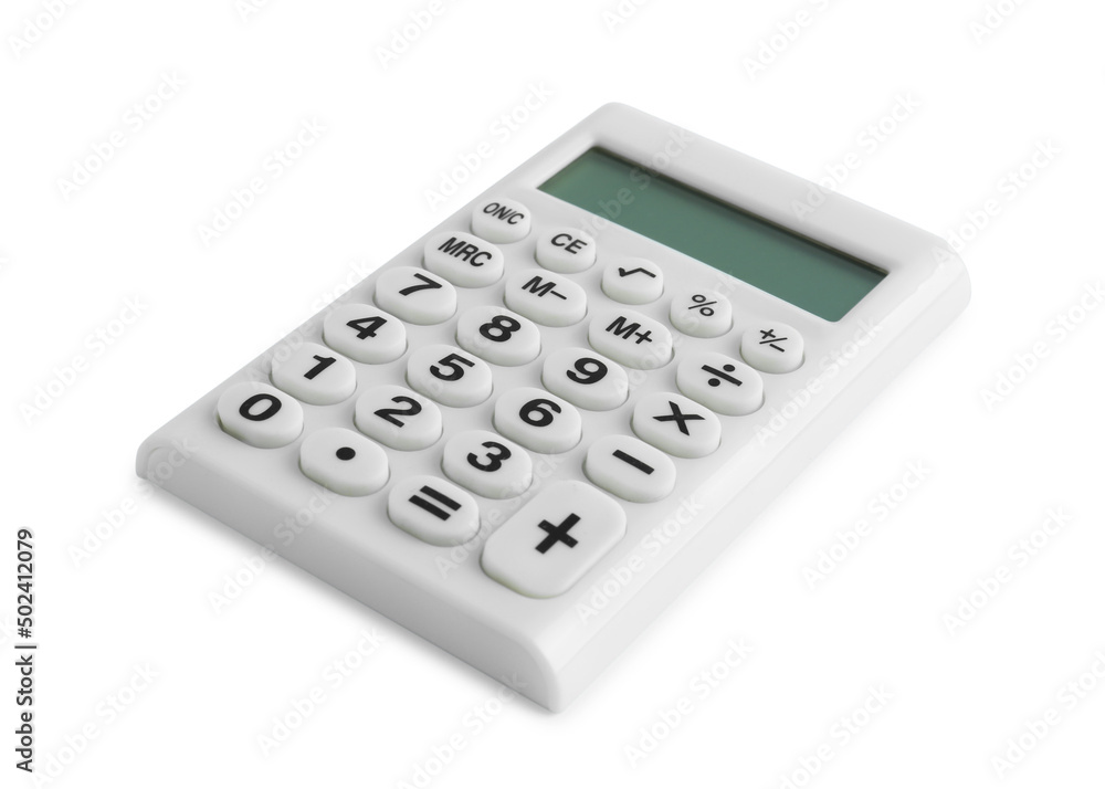 Modern calculator on white background. Office equipment Modern calculator on white background. Office equipment