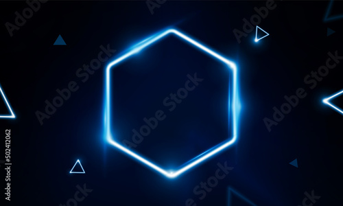 Abstract Modern colored poster for sports Light out technology and with neon hexagon and triangles. Hitech communication concept innovation background,  vector design