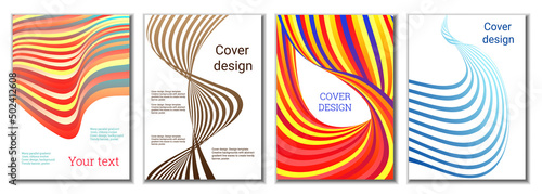 Wallpaper Mural A set of 4 abstract covers. Wavy parallel gradient lines, ribbons evolve. Cover design, background. Trendy banner, poster. Torontodigital.ca