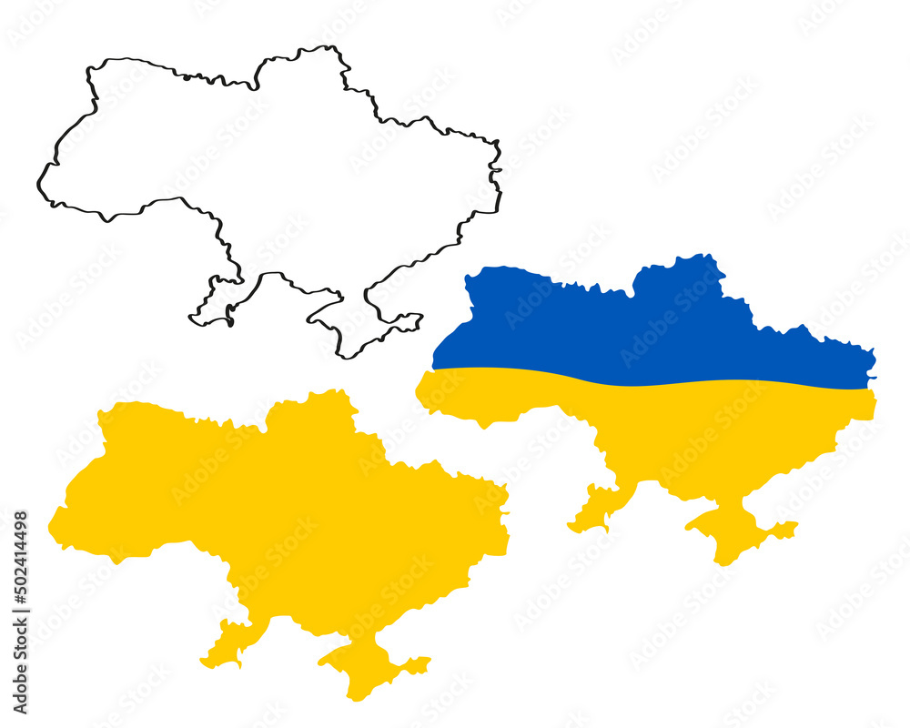 Map of Ukraine outline and yellow-blue variant, outline of Ukraine in flag colors Map of Ukraine outline and yellow-blue variant, outline of Ukraine in flag colors