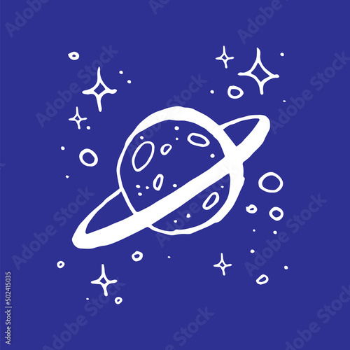 vector illustration of a planet with stars on blue