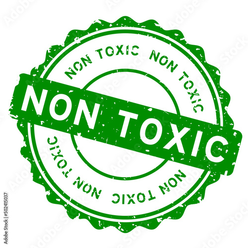 Grunge green non toxic word round rubber seal stamp on white background