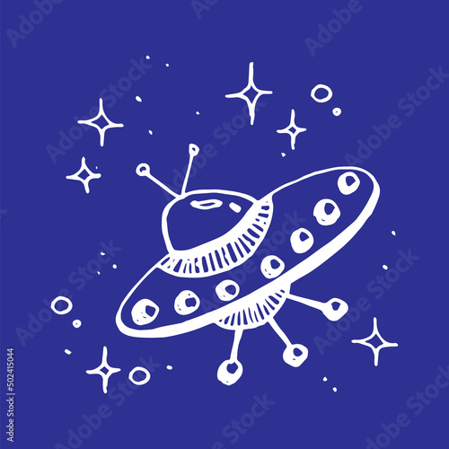 Fototapeta Naklejka Na Ścianę i Meble -  Spaceship doodle vector illustration on blue