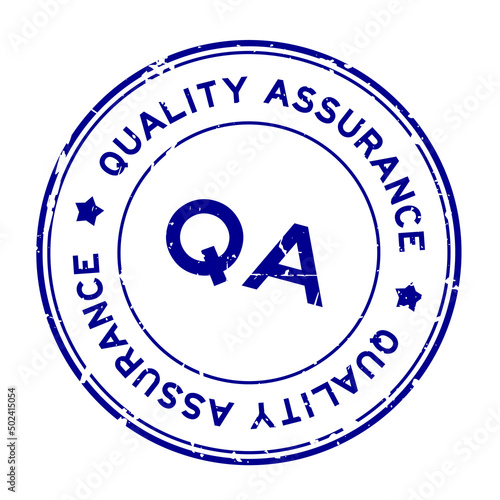 Grunge blue QA quality assurance word round rubber seal stamp on white background