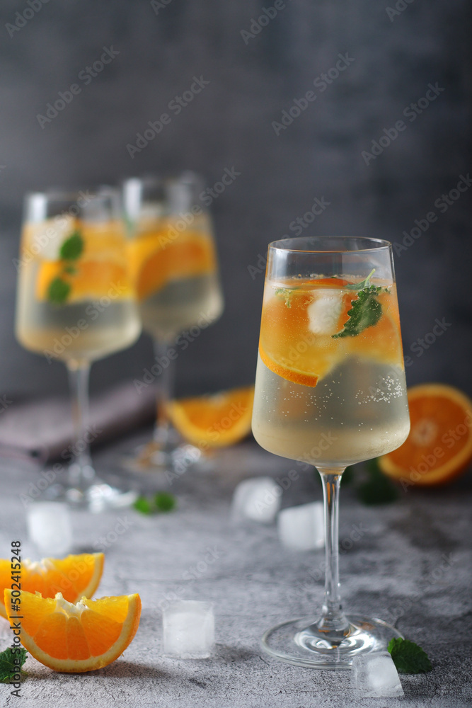 Glasses with traditional Hungarian drink spritz - mix of wine and mineral water Glasses with traditional Hungarian drink spritz - mix of wine and mineral water