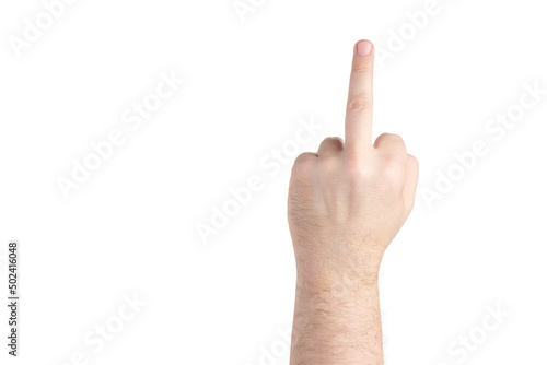 Bild auf Leinwand Man hand raise middle finger isolated on white background