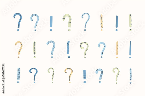 Quadro em tela Collection of different hand drawn question and exclamation punctuation marks