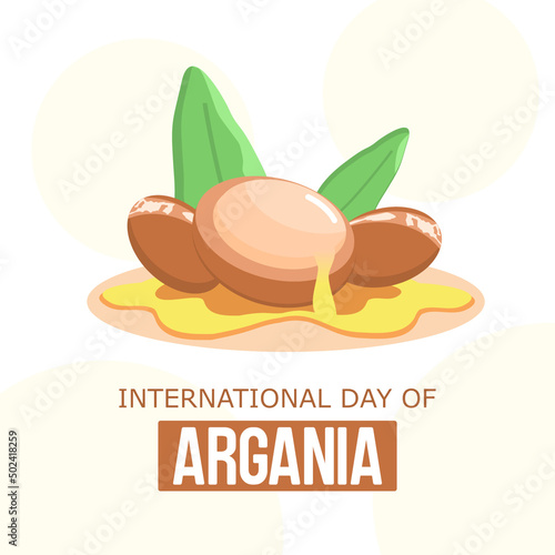 International day of argania celebration design with the argan oil. Vector illustration isolated on white background.