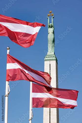 Latvia Independence Day. National Freedom Monument. Riga in Spring. Day of Restoration of Latvia’s independence