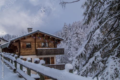 Countryside house in winter in Trelechamps, Chamonix, Haute-Savoie, France photo