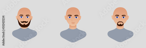 Portrait of a bald man with a beard. Flat vector illustration