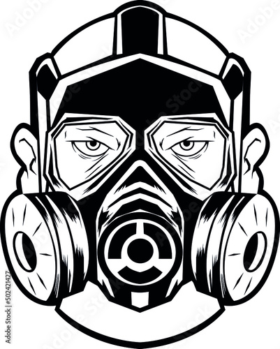 Vector of an outline of a man wearing a gas mask isolated on the white background
