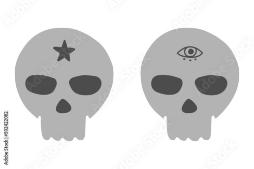 Skulls with magic eye and star in boho style.