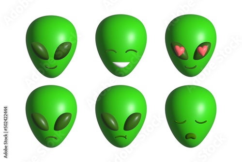 Set of alien emoji 3d icons. Cute cartoon emoticons vector illustration.