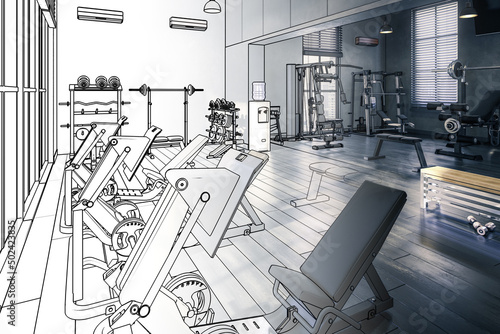 Body Building Center With Exercise Machines (planning) - 3D Visualization
