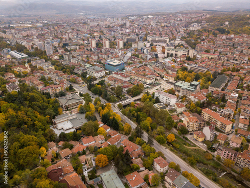 Beautiful view of houses in Blagoevgrad, Bulgaria on an autumn sunny day photo