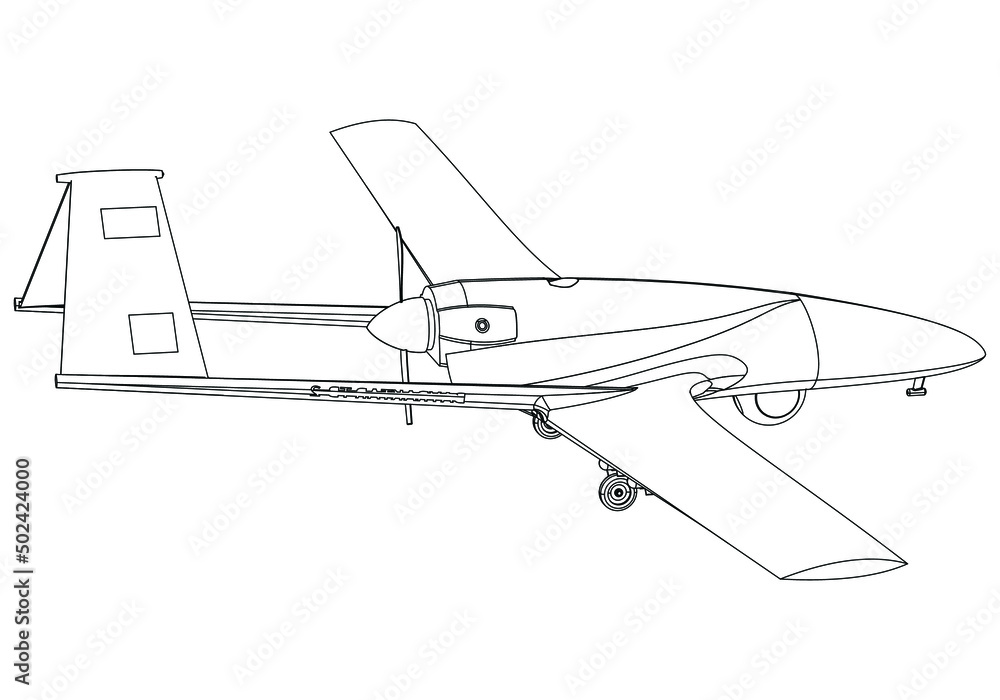 Military drone isolated on white background. Vector Military machine. Bayraktar TB2 silhouette.