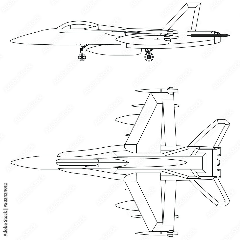 Military fighter jet icon in outline style isolated on white background vector illustration. Military vehicle logotype. American CF-18 Hornet. Military fighter jet icon in outline style isolated on white background vector illustration. Military vehicle logotype. American CF-18 Hornet.