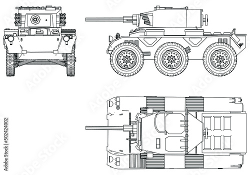 Weapon Carrier Vehicle isolated on white background. Vector Military machine. Military vehicle logotype.