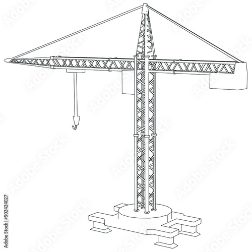Tower construction crane isolated on white background. Vector illustration.