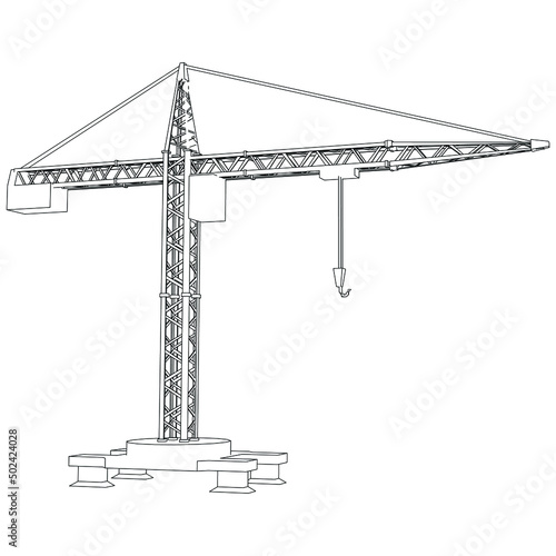 Tower construction crane isolated on white background. Vector illustration.
