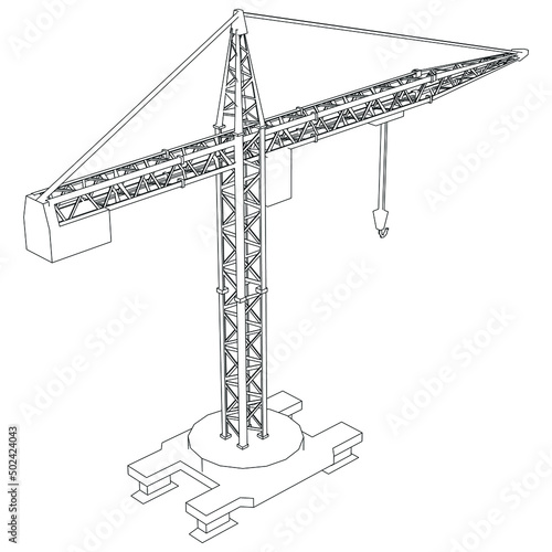 Tower construction crane isolated on white background. Vector illustration.
