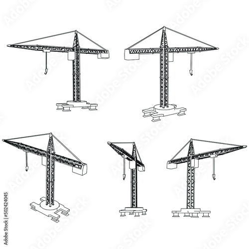 Tower construction crane isolated on white background. Vector illustration.