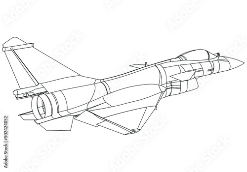 Fighter jet drawing line art vector illustration for coloring book. Cartoon Aeroplane drawing for coloring book for kids and children.