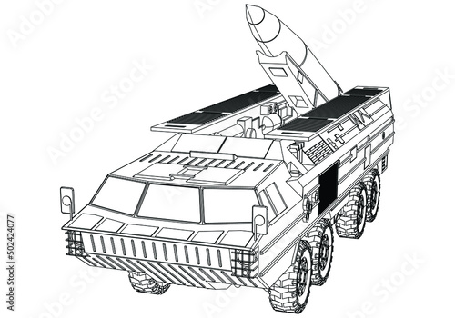 Air defense system. Rockets and shells. Special military equipment. Air Attack. Vector Military machine. Military vehicle logotype.