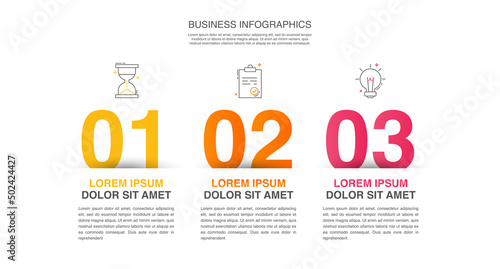 Modern vector flat illustration. Infographic numbers template with three elements, icons. Timeline designed for business, presentations, web design, interface, diagrams with 3 steps